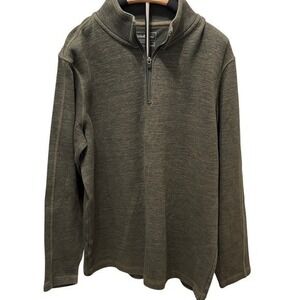 Eddie Bauer Men's Green Quarter Zip Pullover Sweater Size L‎ Preppy Cozy Chunky